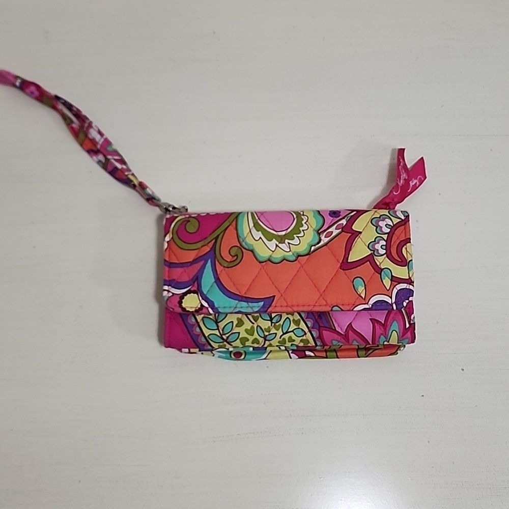 Vera Bradley bright pink floral waller with wrist strap